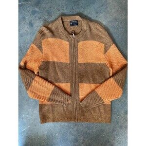 Vintage 90s Puritan Royal Club Orange Brown Made in USA Zip Sweater Stripe